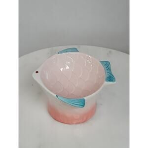 Precious Tails Ceramic Raised Cat Food Bowl Pink Angel Fish with AntiSlip Bottom